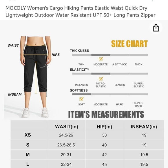 MOCOLY Cargo Hiking Pants Elastic Waist Quick Dry Lightweight Water Resistant - Picture 5 of 16